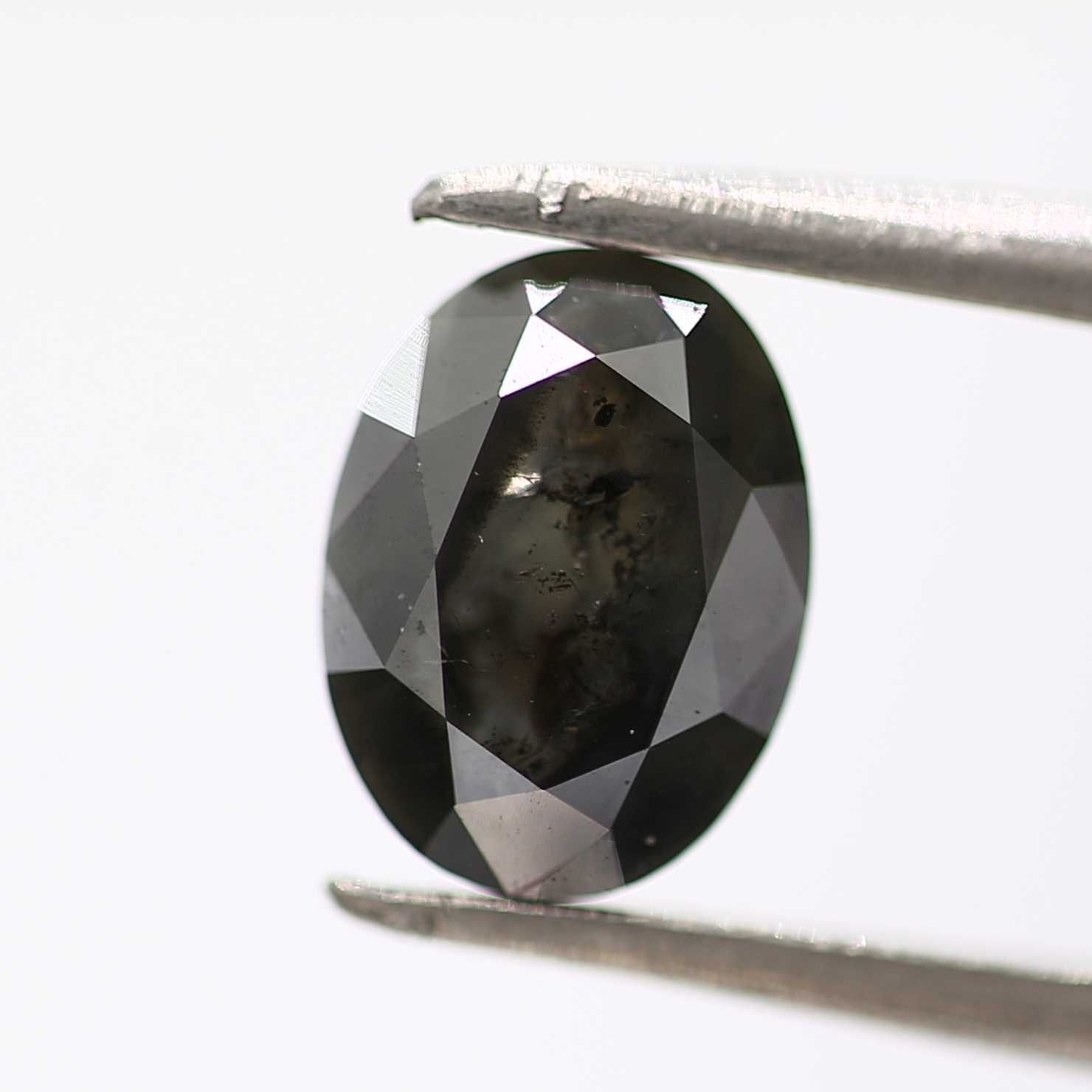 1.15 Carat Dark Gray Oval Shape Salt and Pepper Diamond 7.30 MM