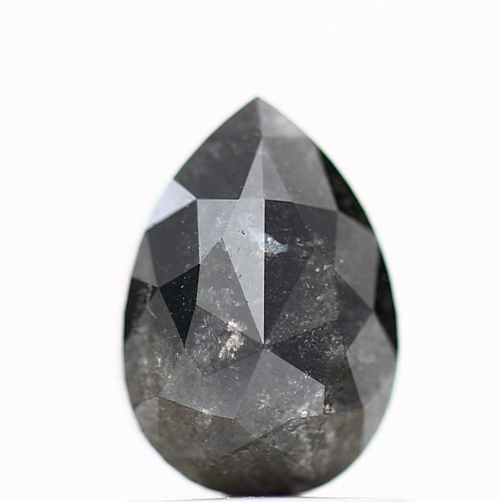1.22 Carat Natural Pear Rose Cut Salt and Pepper Diamond 7.79 MM