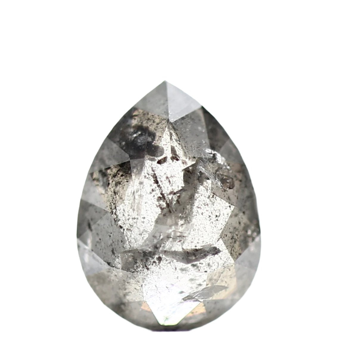 1.22 Carat Natural Diamond Gray Rose Cut Salt and Pepper Pear Diamond 8 MM