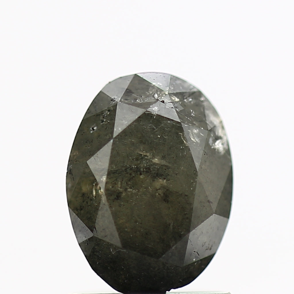 1.22 Carat Oval Brilliant Cut Natural Greenish Gray Diamond 7.40 MM