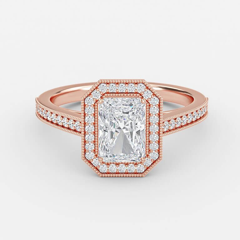 Flswin Radiant Halo Engagement Ring 14K / 18K Solid Gold