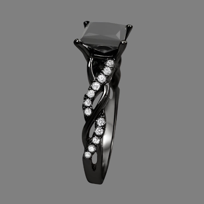 1.30 Carat Black Princess Cut Diamond Engagement Ring 14K Black Gold