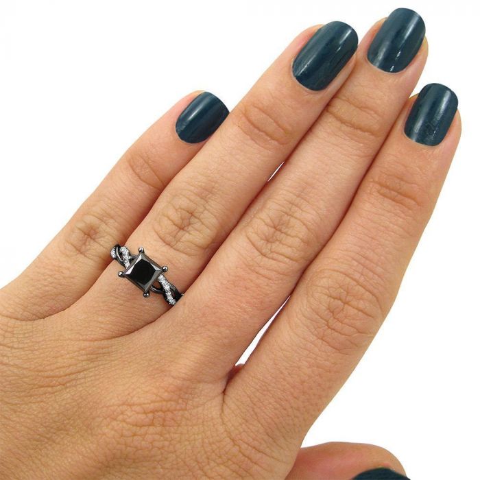 1.30 Carat Black Princess Cut Diamond Engagement Ring 14K Black Gold