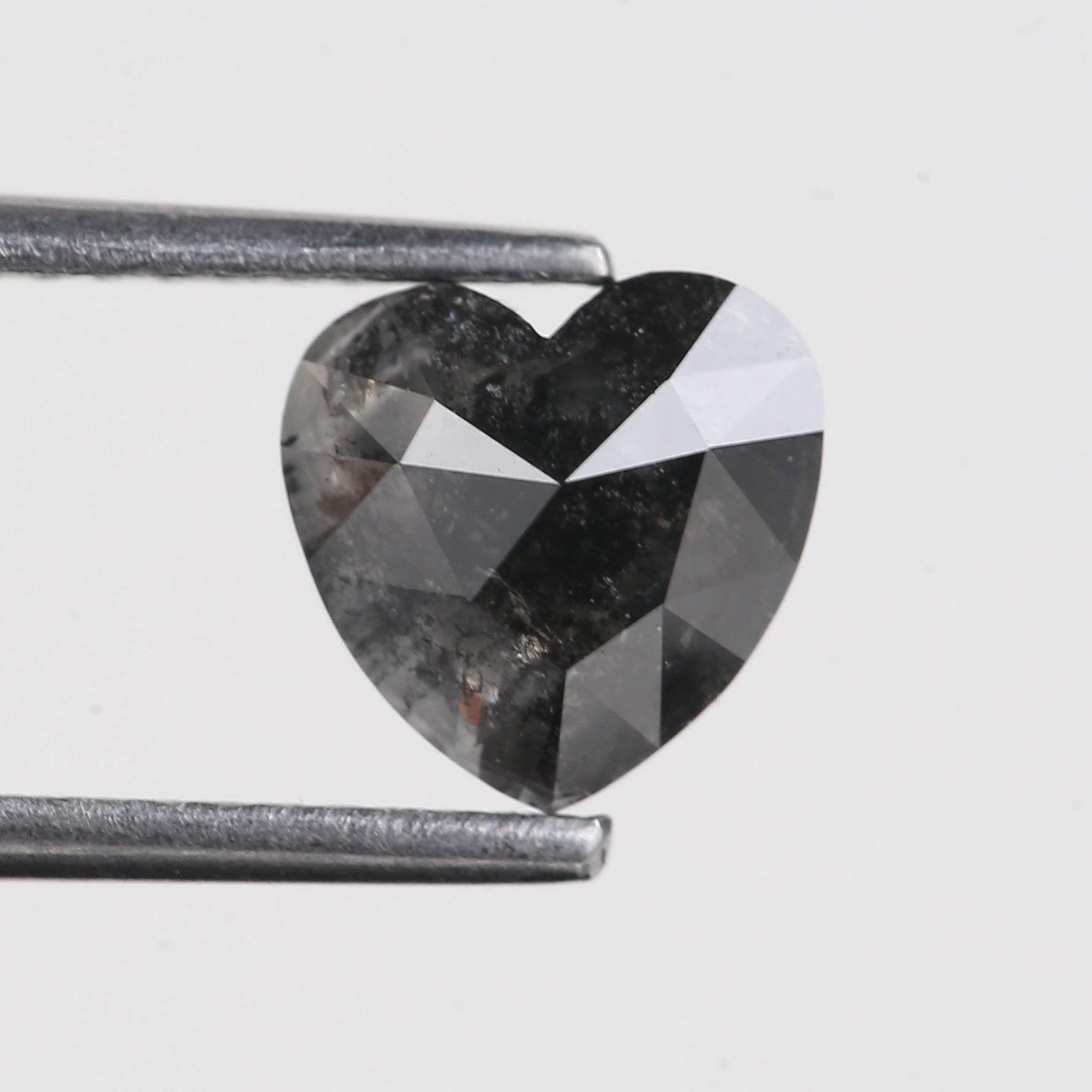 1.34 Carat Natural Black Heart Shape Salt and Pepper Diamond 6.95 MM