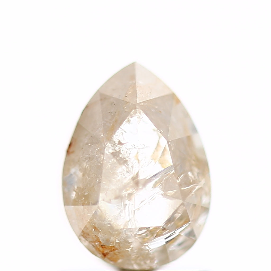 1.41 Carat Rose Cut Orange Rustic Pear Natural Diamond 7.48 MM