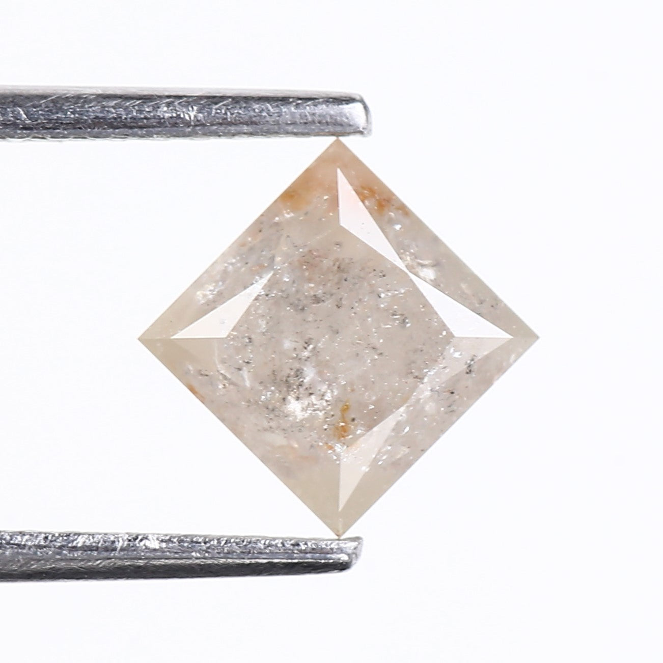 1.42 Carat Natural Peach Grey Princess Cut Salt and Pepper Diamond 5.61 MM