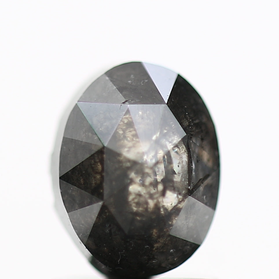 1.43 Carat Oval Rose Cut Natural Gray Salt and Pepper Loose Diamond 7.2 MM