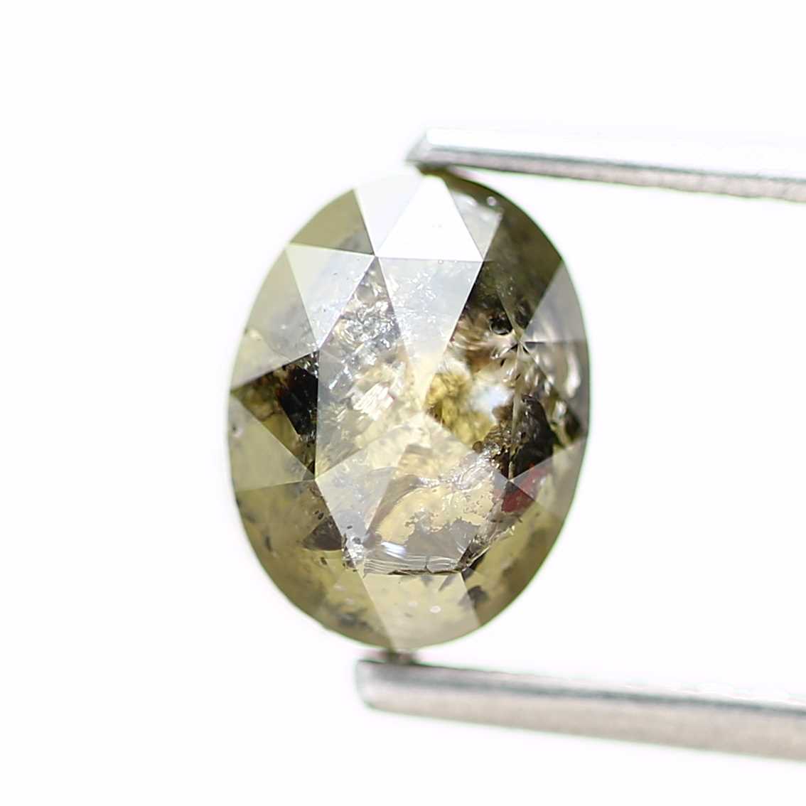 1.44 Carat Green Oval Rose Cut Diamond Loose Natural 7.21 MM