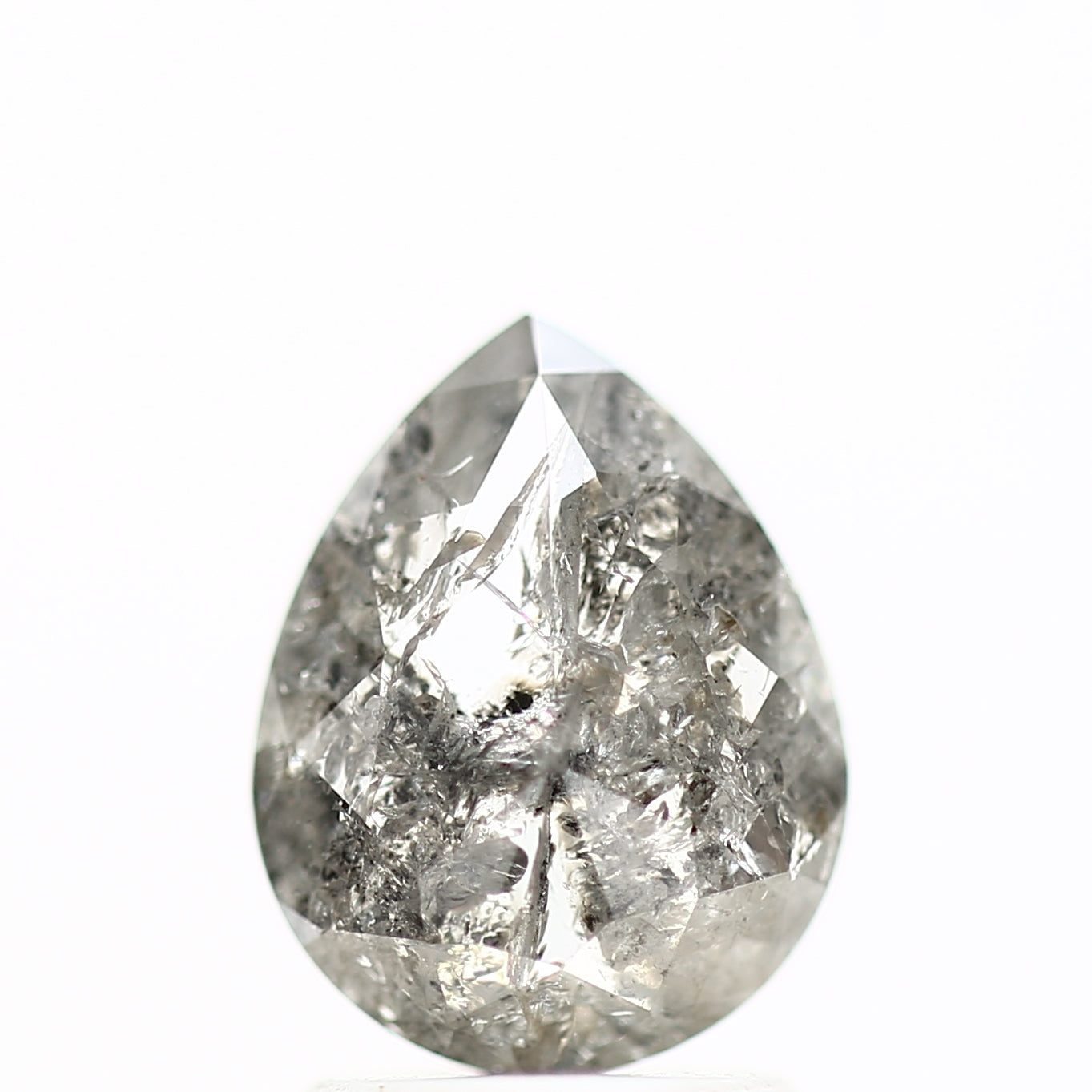 1.46 Carat Natural Gray Rose Cut Salt and Pepper Pear Diamond 8.99 MM