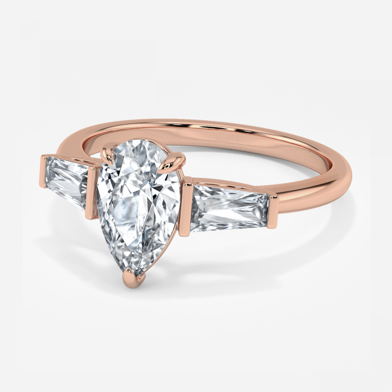 Jeraldine Pear Three Stone Engagement Ring 14K / 18K Solid Gold