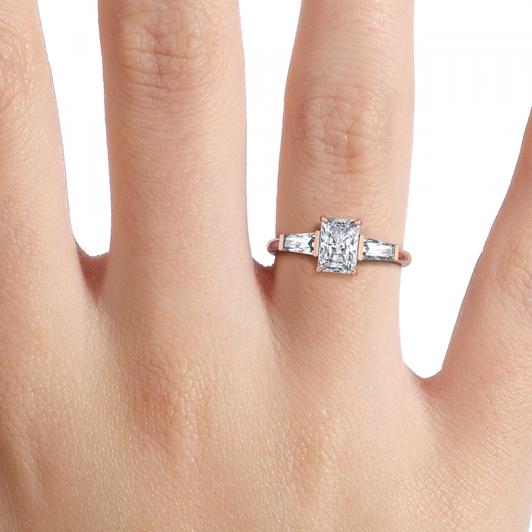 Jeraldine Radiant Three Stone Engagement Ring 14K / 18K Solid Gold