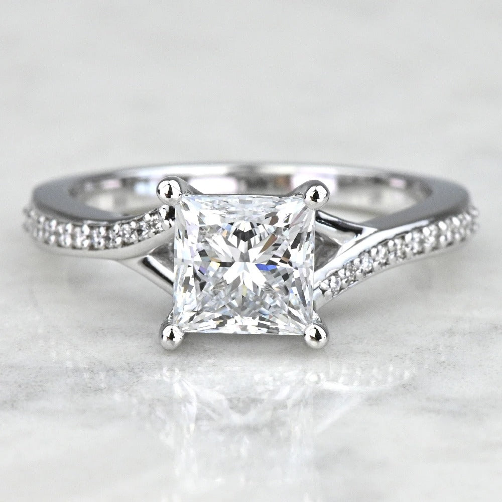 1 Carat Lab Grown Princess Diamond Pave Engagement Ring