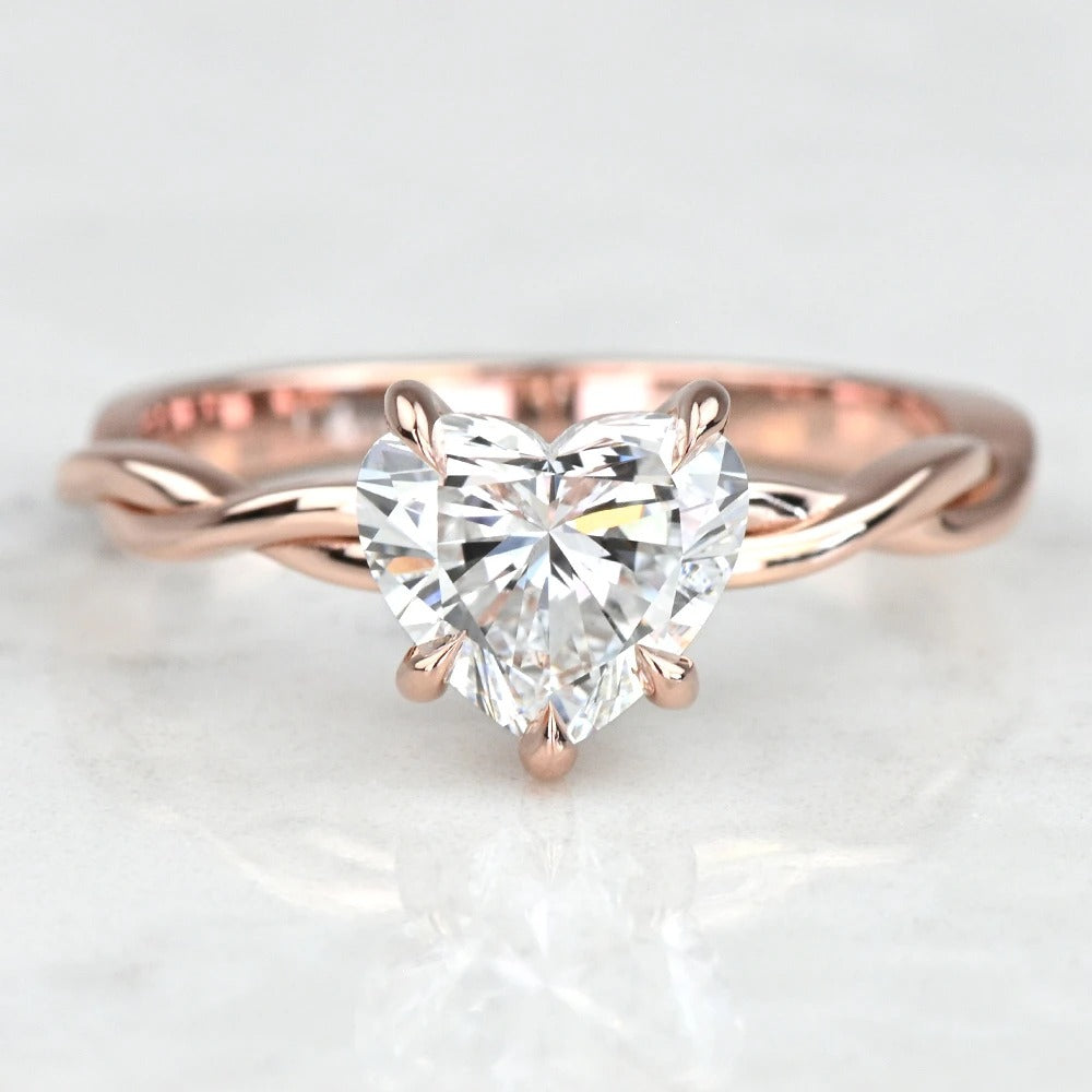 Lab Created Heart Diamond Twisted Engagement Ring 14k rose gold
