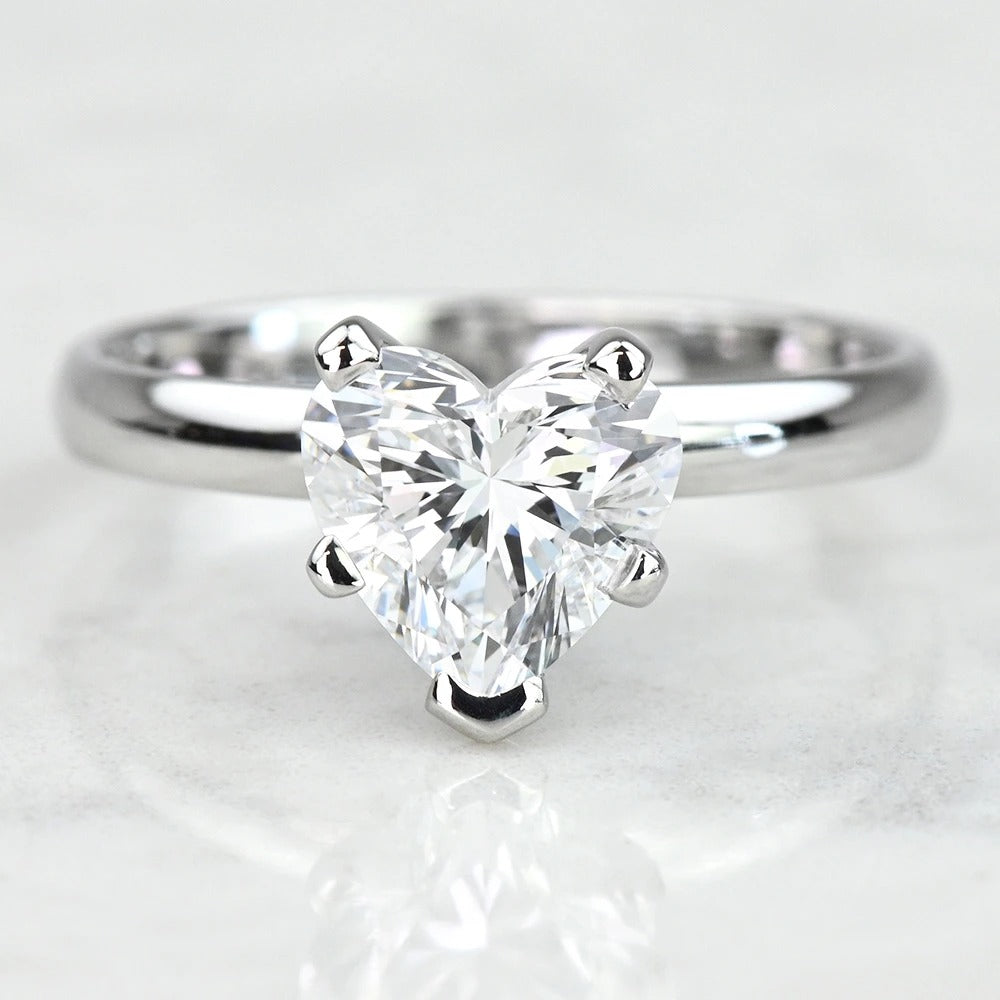 Lab Grown Heart Diamond Solitaire Engagement Ring 14K / 18K Solid Gold