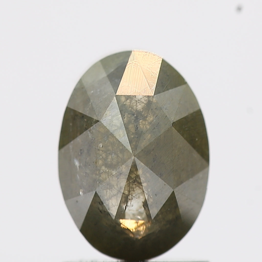 1.59 Carat Oval Rose Cut Salt and Pepper Diamond 7.5 MM