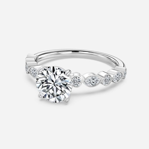 Trine Round Unique Diamond Engagement Ring 14K / 18K Solid Gold