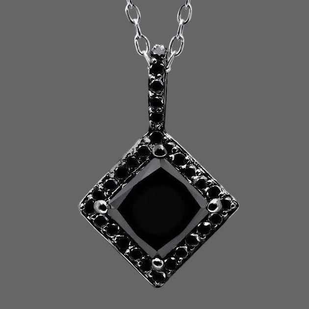 Black diamond pendant necklace on a white background
