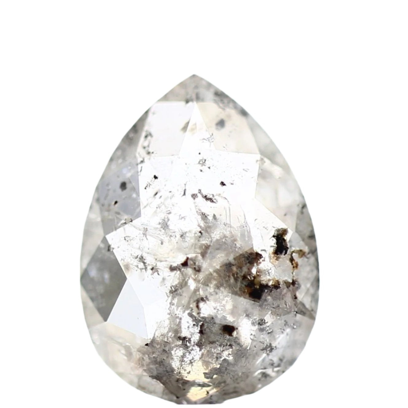 1.74 Carat Natural Diamond Rose Cut Salt and Pepper Pear Diamond 10.13 MM