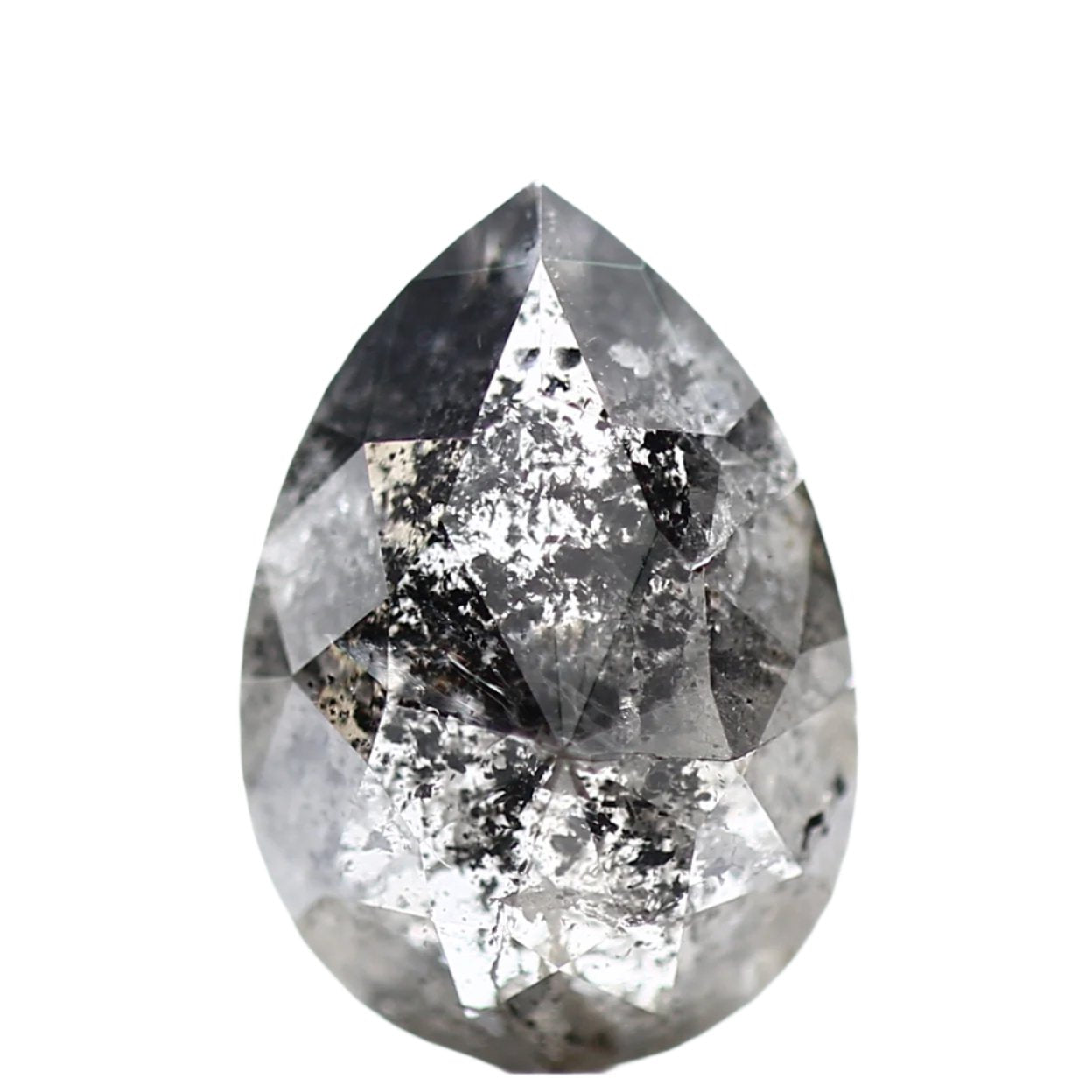 1.76 Carat Natural Gray Rose Cut Salt and Pepper Pear Diamond 9.68 MM