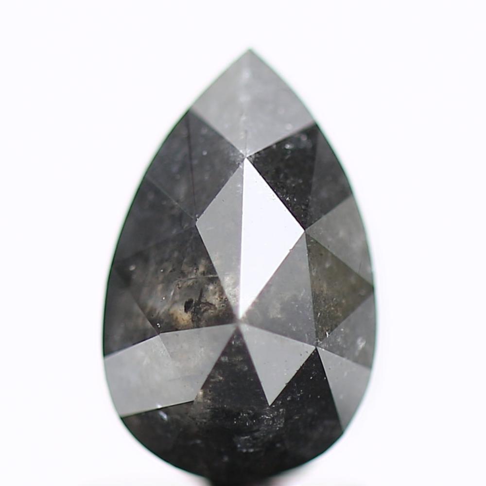 1.77 Carat Rose Cut Black Pear Salt and Pepper Diamond 8.60 MM