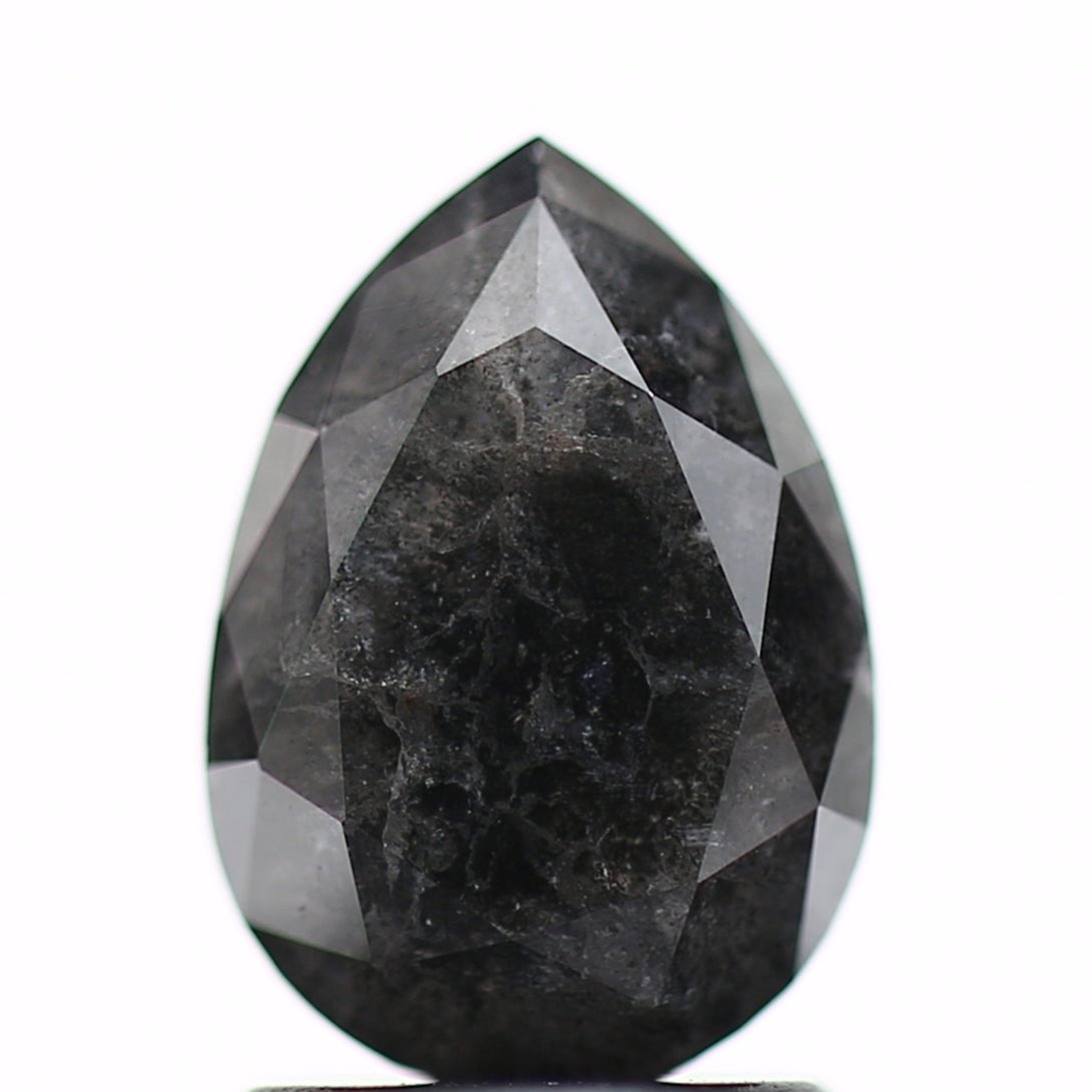 1.81 Carat Fancy Gray Black Salt and Pepper Pear Diamond 9 MM