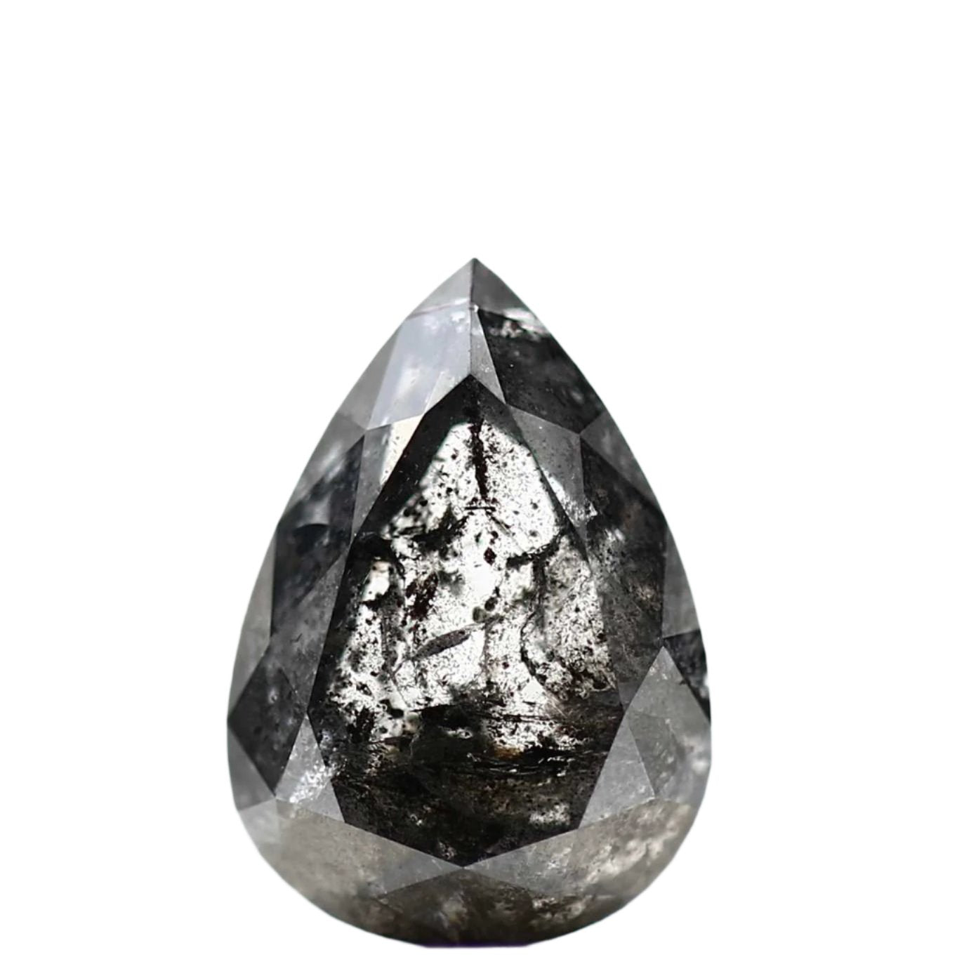 1.90 Carat Natural Diamond Gray Salt and Pepper Pear Diamond 9.27 MM