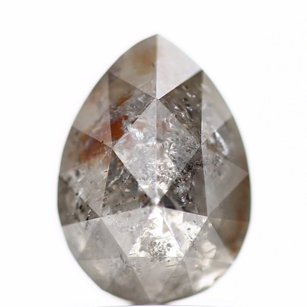 1.99 Carat Pear Rose Cut Salt and Pepper Gray Diamond 8.62 MM USA