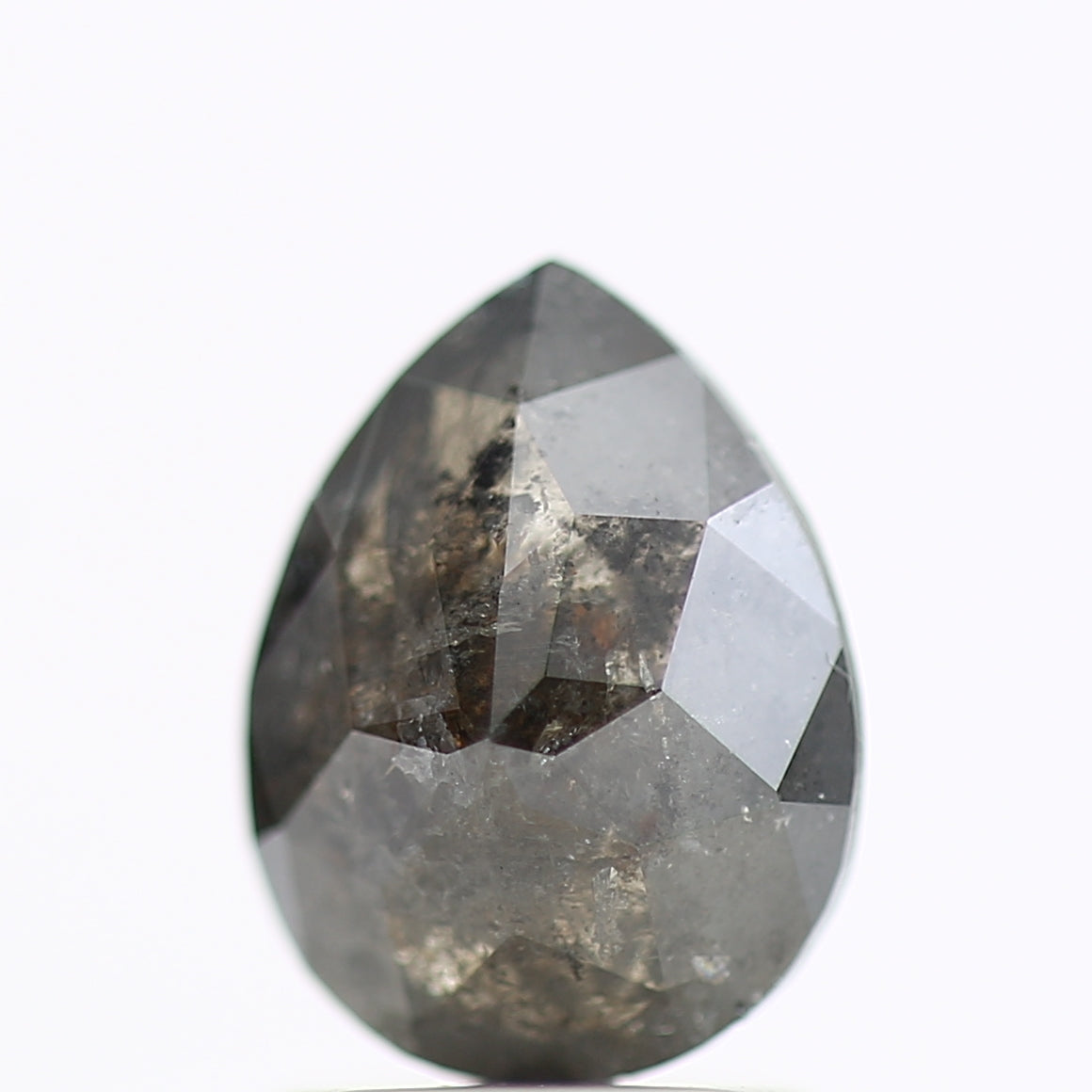 1.38 Carat Brilliant Pear Rose Cut Salt and Pepper Diamond 8.42 MM