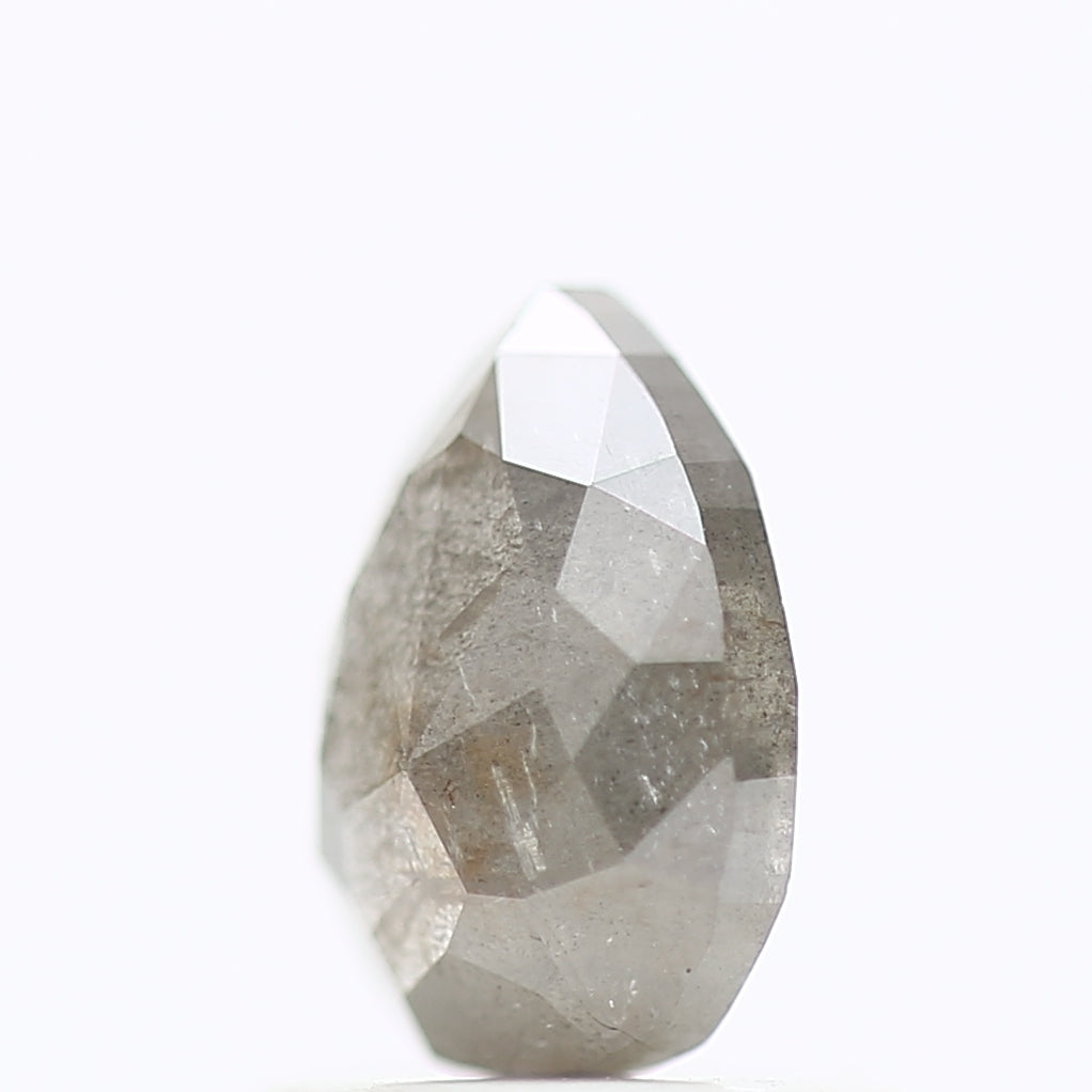 0.90 Carat Natural Gray Pear Rose Cut Salt Pepper Diamond 7 MM