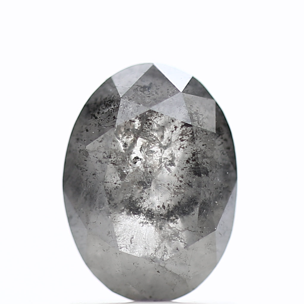 1.31 Carat Natural Salt Pepper Diamond Gray Rose Cut Brilliant Oval 7.72 MM