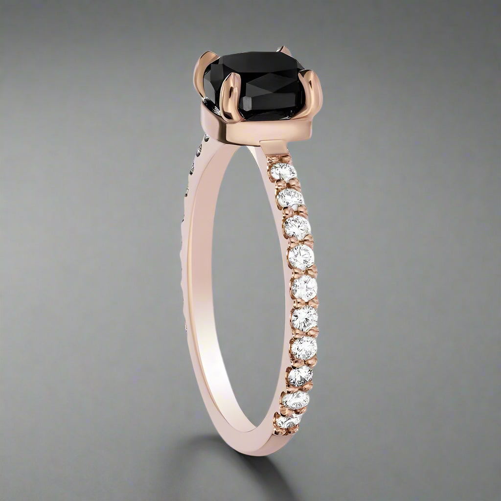 2ct Custom Cushion Shape Black and White Diamond Ring - Blackdiamond