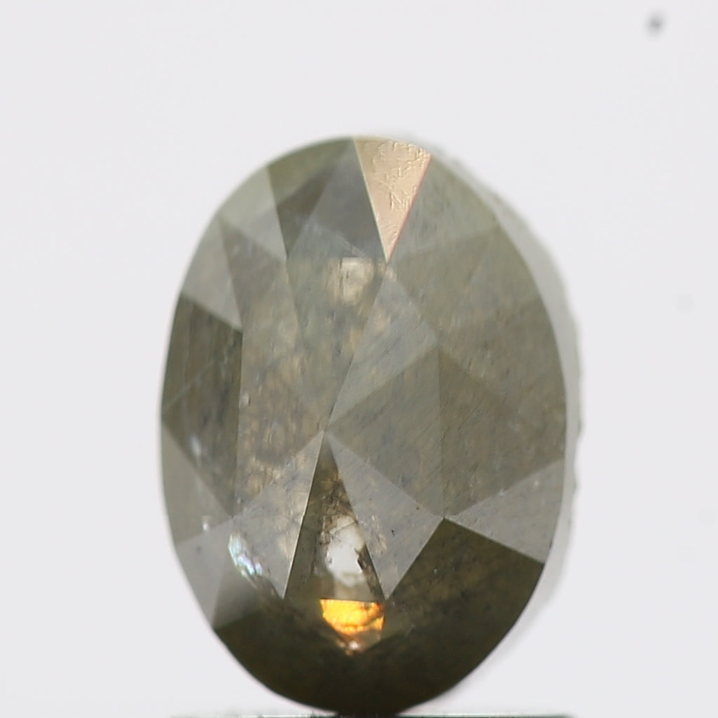 1.59 Carat Oval Rose Cut Salt and Pepper Diamond 7.5 MM