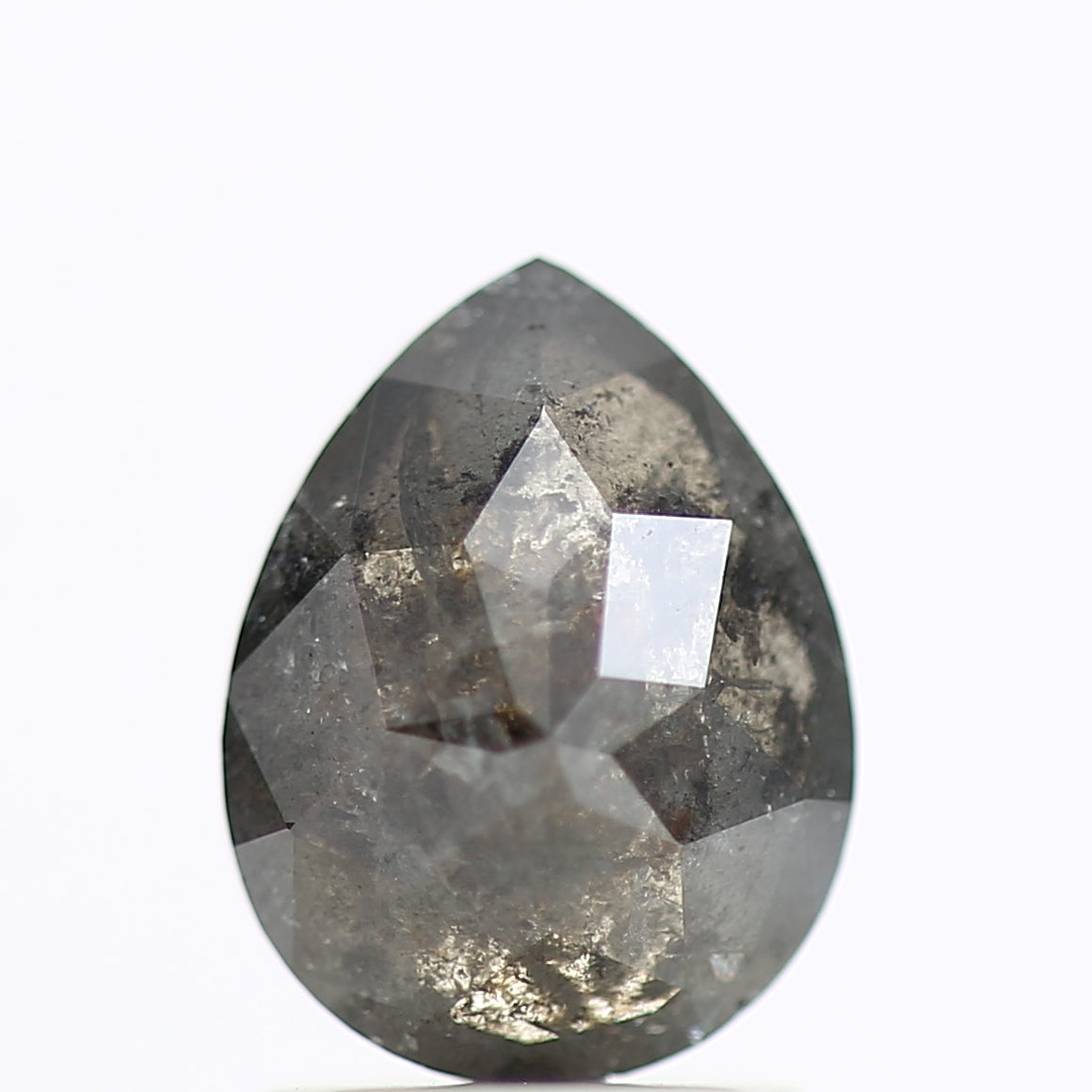 1.38 Carat Brilliant Pear Rose Cut Salt and Pepper Diamond 8.42 MM