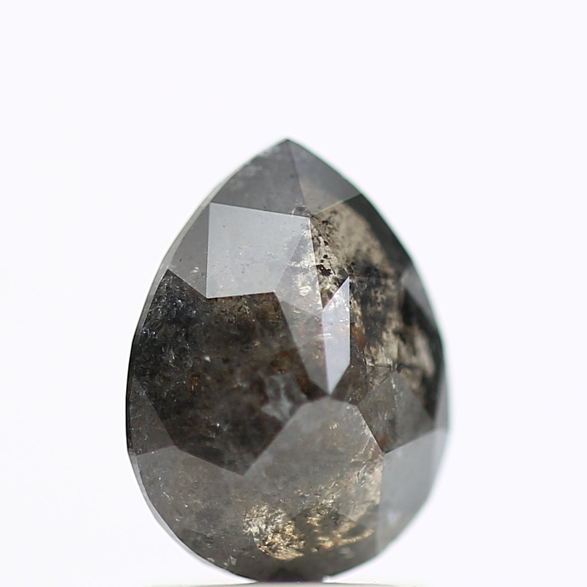 1.38 Carat Brilliant Pear Rose Cut Salt and Pepper Diamond 8.42 MM