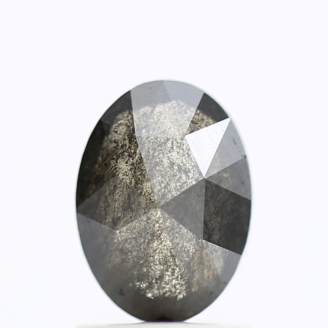 1.11 Carat Black Oval Rose Cut Diamond Salt & Pepper Diamond 7.71 MM