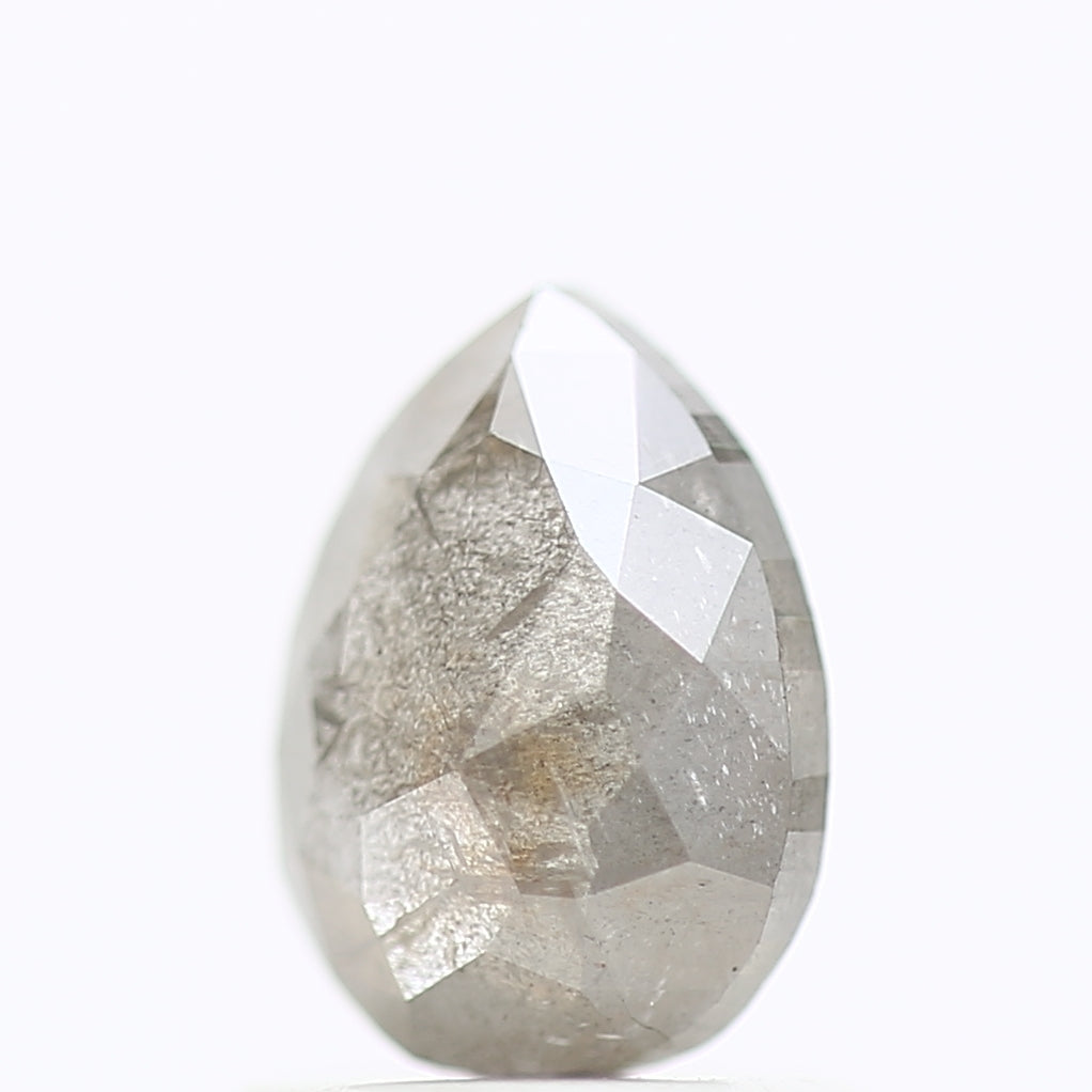 0.90 Carat Natural Gray Pear Rose Cut Salt Pepper Diamond 7 MM
