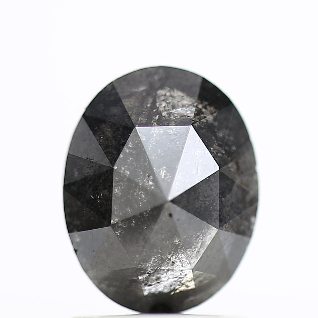 1.17 Carat Rose Cut Salt and Pepper Diamond Oval Fancy Gray Diamond 7.67 MM