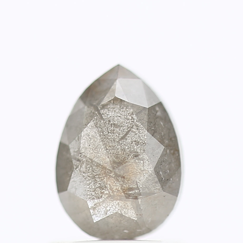 0.90 Carat Natural Gray Pear Rose Cut Salt Pepper Diamond 7 MM