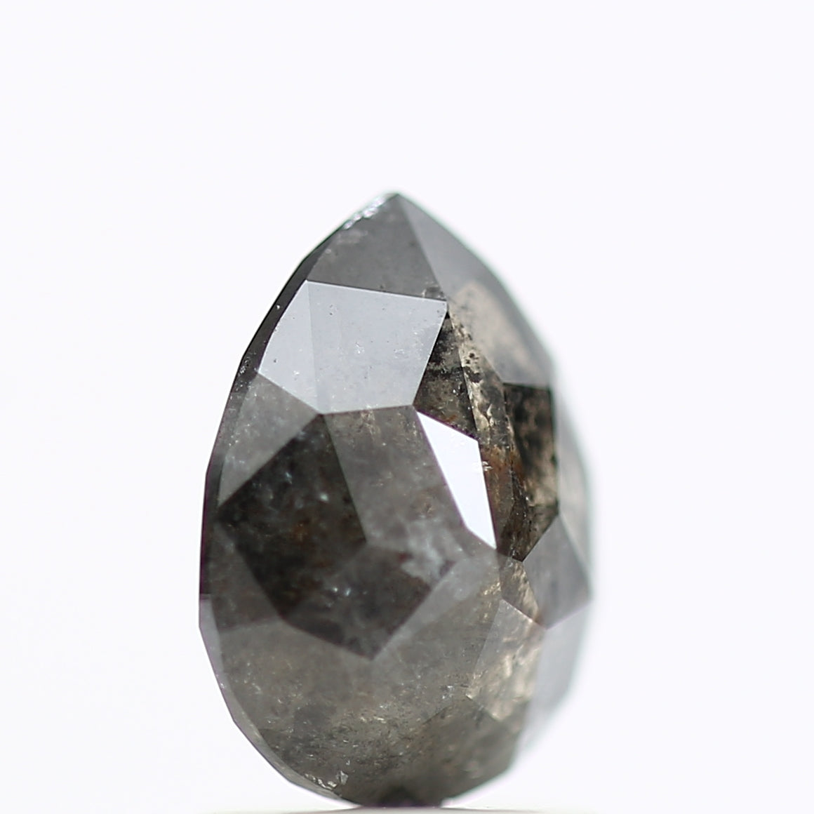 1.38 Carat Brilliant Pear Rose Cut Salt and Pepper Diamond 8.42 MM