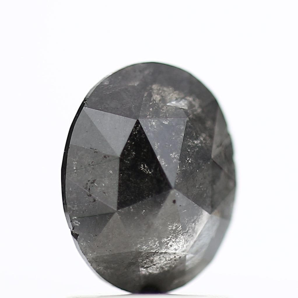 1.17 Carat Rose Cut Salt and Pepper Diamond Oval Fancy Gray Diamond 7.67 MM