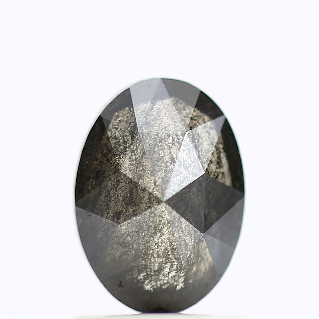 1.11 Carat Black Oval Rose Cut Diamond Salt & Pepper Diamond 7.71 MM