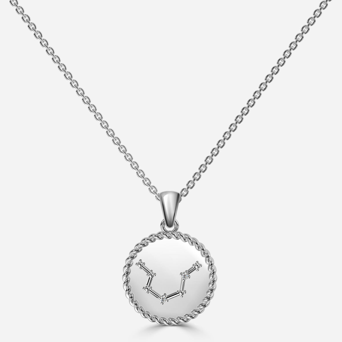 14K/18K White Gold Aquarius Diamond Star Sign Coin Necklace