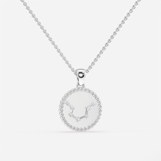 14K/18K White Gold Aquarius Diamond Star Sign Coin Necklace solid