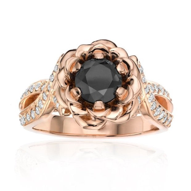 Bella Infinity Black and White Diamond Engagement Ring 14k Gold - Blackdiamond