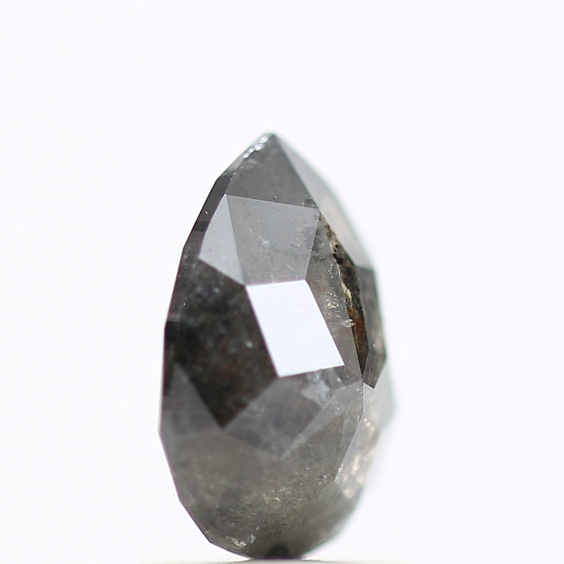 1.38 Carat Brilliant Pear Rose Cut Salt and Pepper Diamond 8.42 MM