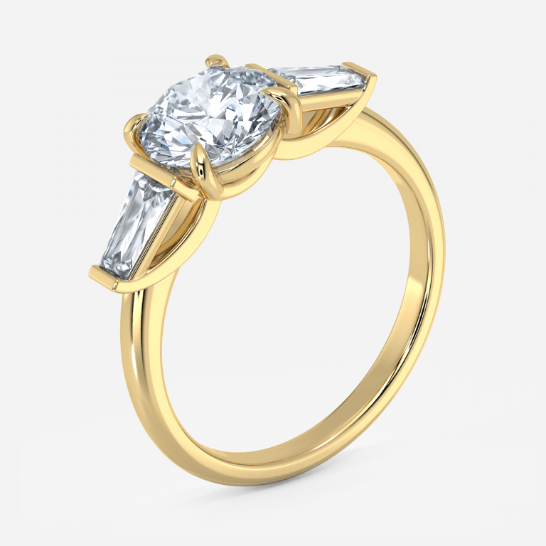 Jeraldine Round Three Stone Engagement Ring 14K / 18K Solid Gold