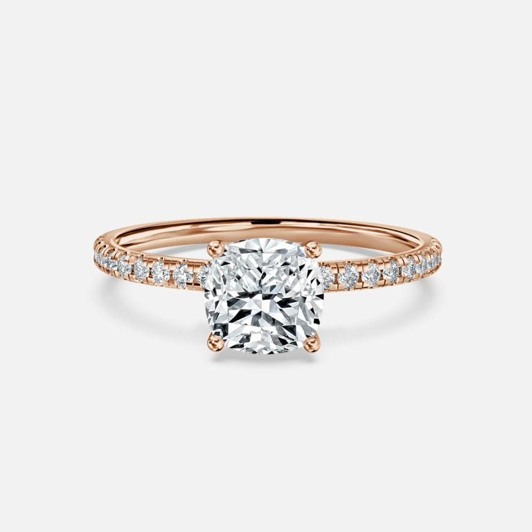Ulip Cushion Diamond Band Engagement Ring 14K / 18K Solid Gold