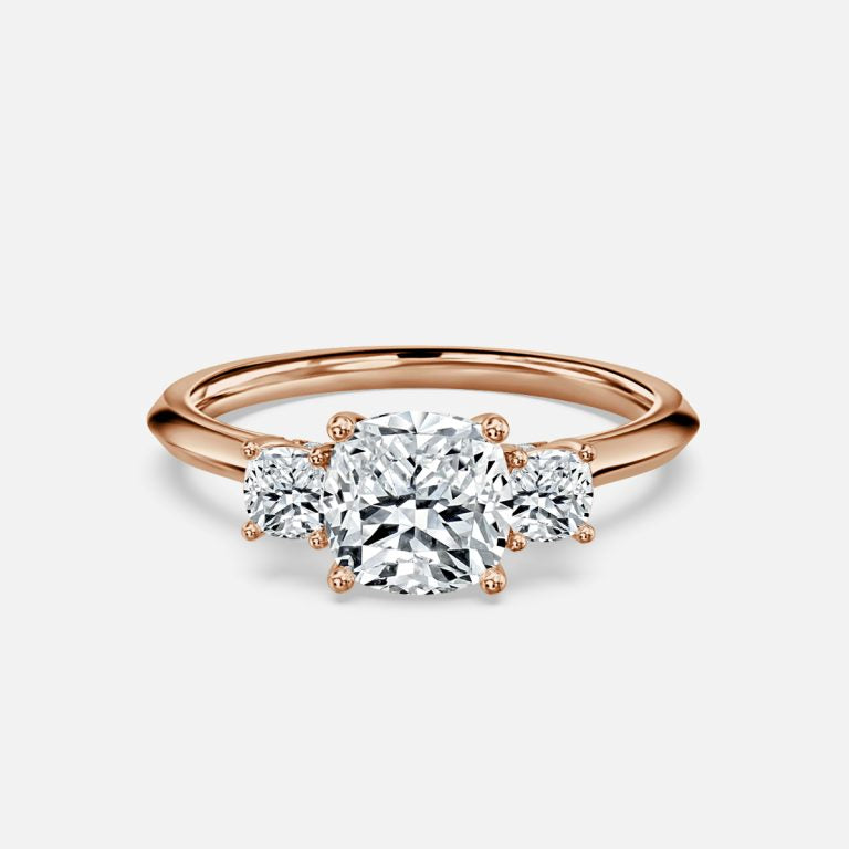 Cae Cushion Three Stone Engagement Ring 14K / 18K Solid Gold