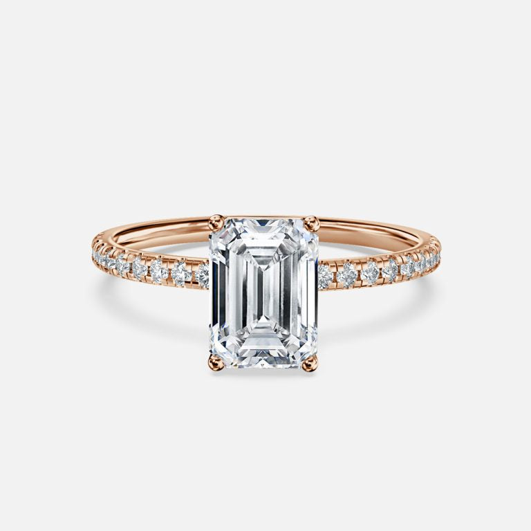 Ulip Emerald Diamond Band Engagement Ring 14K / 18K Solid Gold