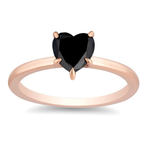 0.50 Carat Black Diamond Solitaire Ring Heart Shape 14K Yellow Gold Engagement Ring - Blackdiamond